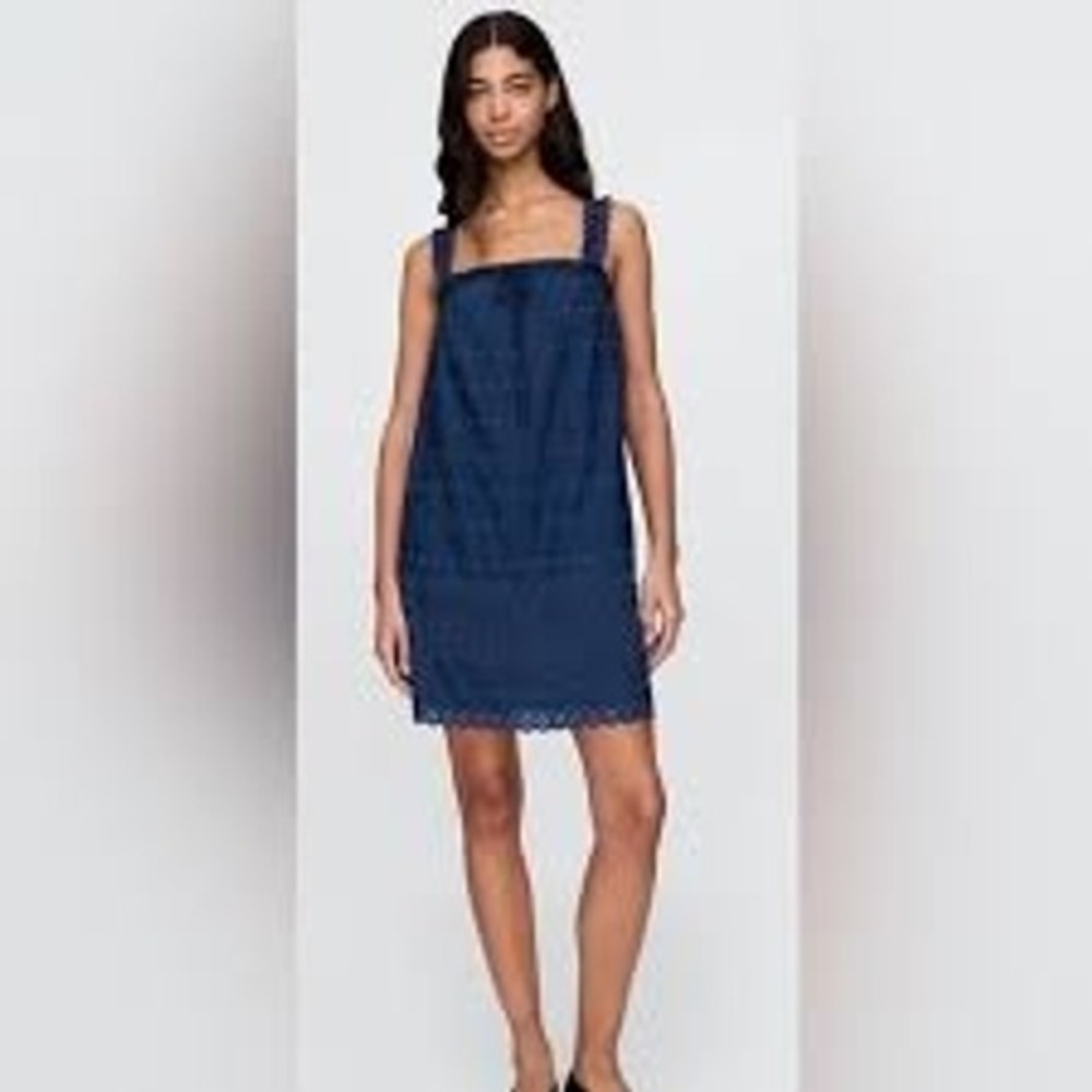 Gap x DOEN Mini Dress Womens Small Navy Blue Eyelet Embroidery Boho Summer